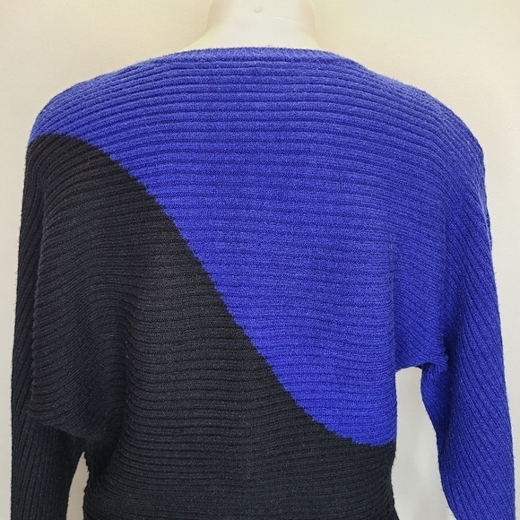 Express Black Cobalt Blue Colorblock Dolman Sleeve Ribbed Chunky Knit Sweater XS - Picture 6 of 12